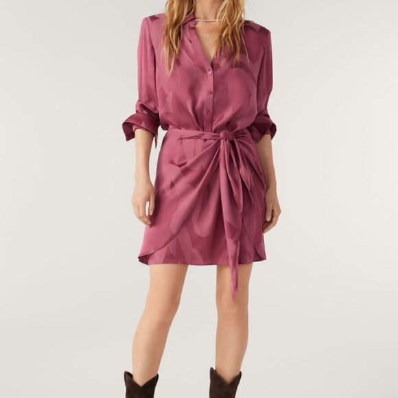 ba&sh BASH Mini Silk Shirt Dress (NWOT) Size 1 (Small) - Picture 3 of 8